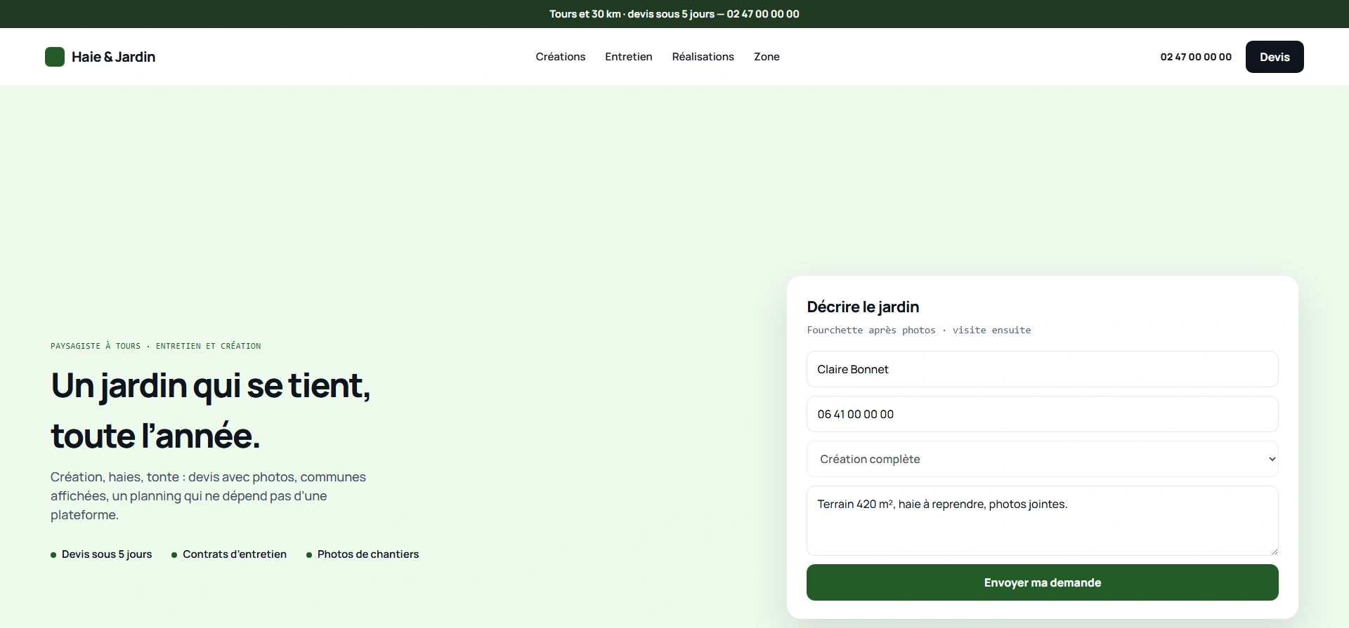 Exemple de site paysagiste sur mobile et ordinateur